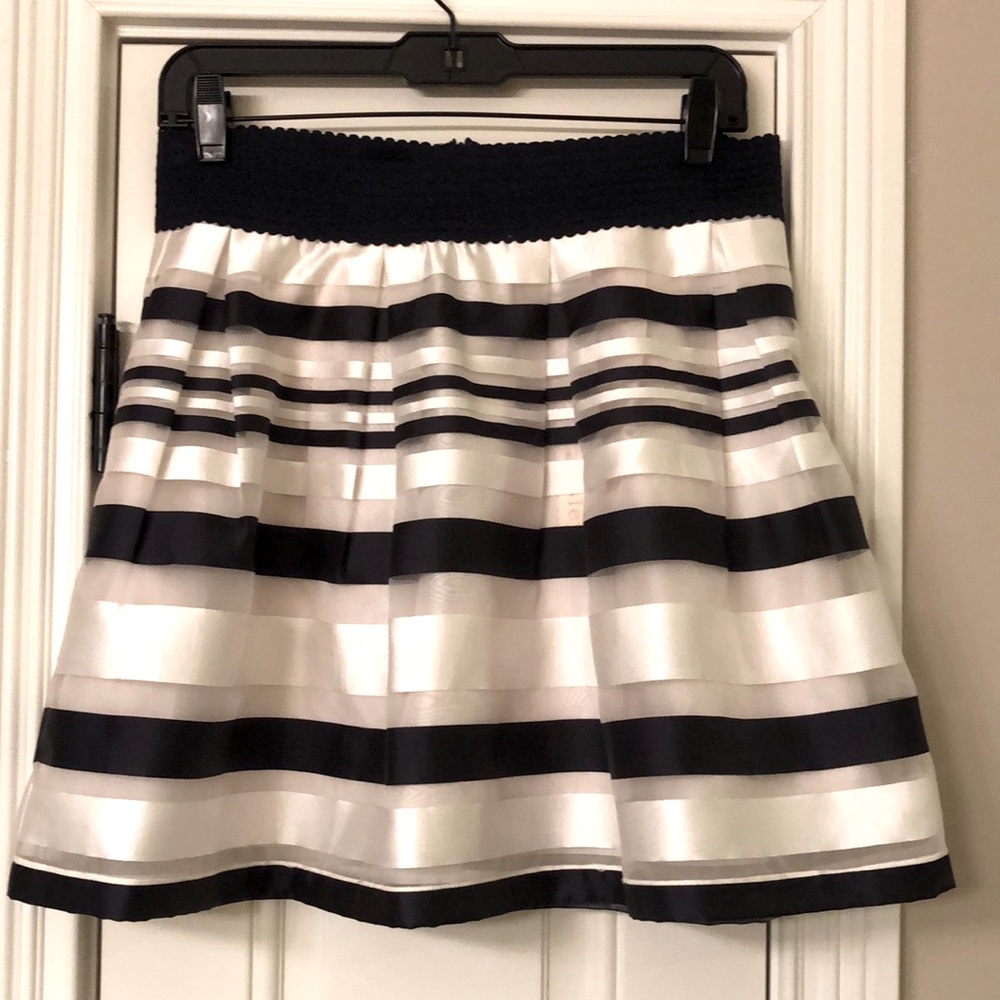 Esley 3 Tone (navy, white, sheer) stripe mini skirt- NWT Sz L